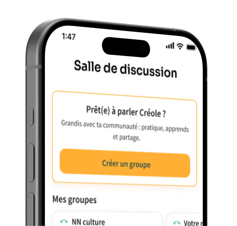 Écran de l'application montrant les groupes de discussion